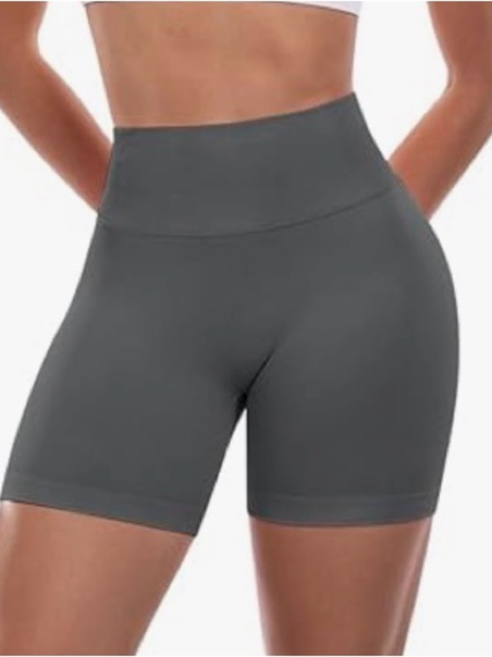 Amazon Essentials Women's High-Waist Charcoal Athletic Bike Shorts